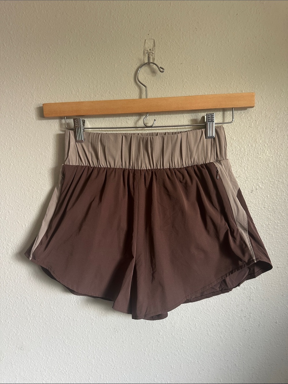 Women's Two-Tone Brown Performance Athletic Shorts